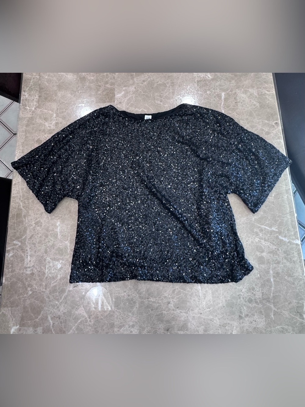 Gap Women’s Black Sequin Short Sleeve Top - Size Small - Party Chic